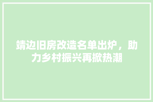 靖边旧房改造名单出炉，助力乡村振兴再掀热潮 综合便民