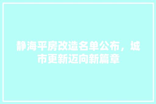 静海平房改造名单公布，城市更新迈向新篇章 墙体维修