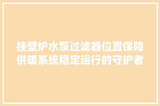挂壁炉水泵过滤器位置保障供暖系统稳定运行的守护者 厨房维修