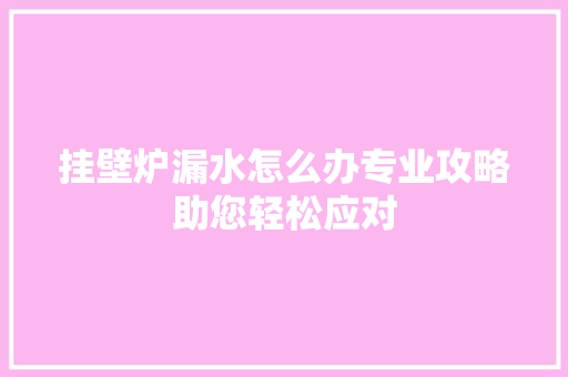 挂壁炉漏水怎么办专业攻略助您轻松应对 综合便民
