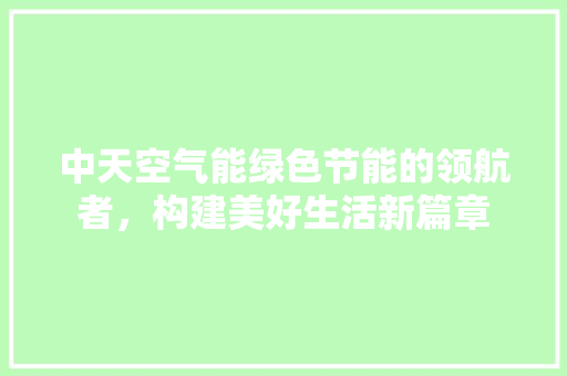 中天空气能绿色节能的领航者，构建美好生活新篇章