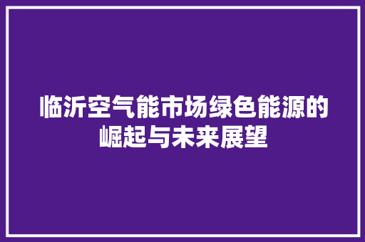 临沂空气能市场绿色能源的崛起与未来展望
