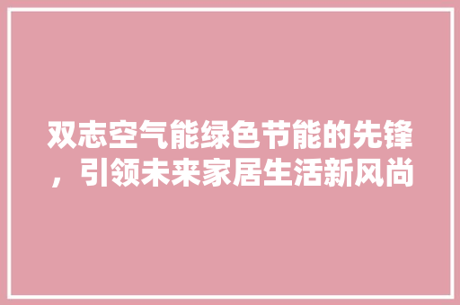 双志空气能绿色节能的先锋，引领未来家居生活新风尚