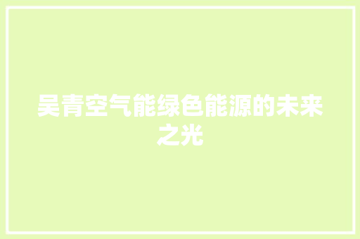 吴青空气能绿色能源的未来之光