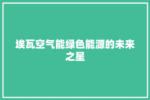 埃瓦空气能绿色能源的未来之星