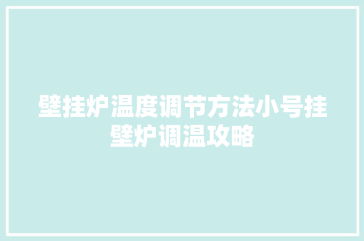壁挂炉温度调节方法小号挂壁炉调温攻略 墙体维修