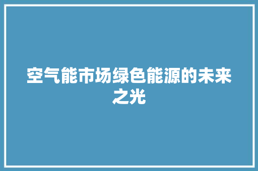 空气能市场绿色能源的未来之光