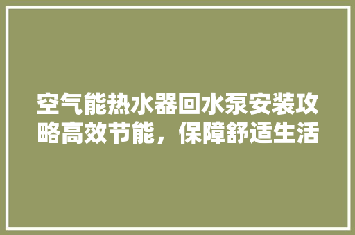 空气能热水器回水泵安装攻略高效节能，保障舒适生活