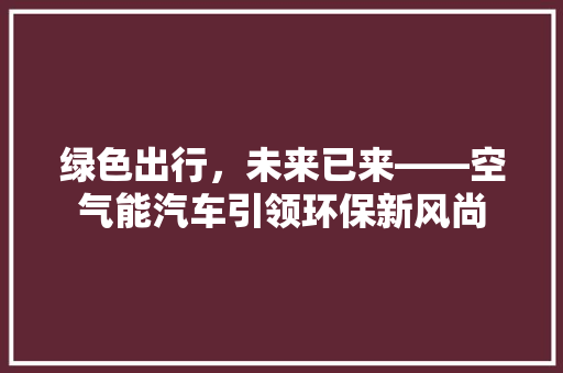 绿色出行，未来已来——空气能汽车引领环保新风尚