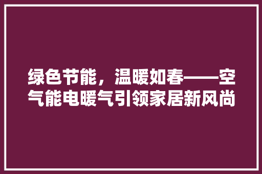 绿色节能，温暖如春——空气能电暖气引领家居新风尚 综合便民