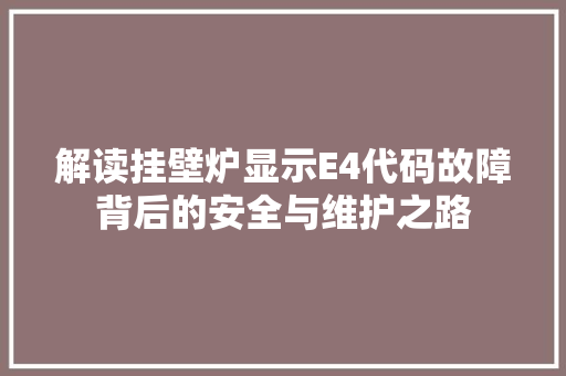 解读挂壁炉显示E4代码故障背后的安全与维护之路