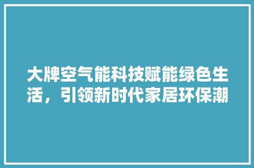 大牌空气能科技赋能绿色生活，引领新时代家居环保潮流