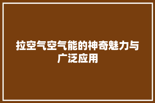 拉空气空气能的神奇魅力与广泛应用