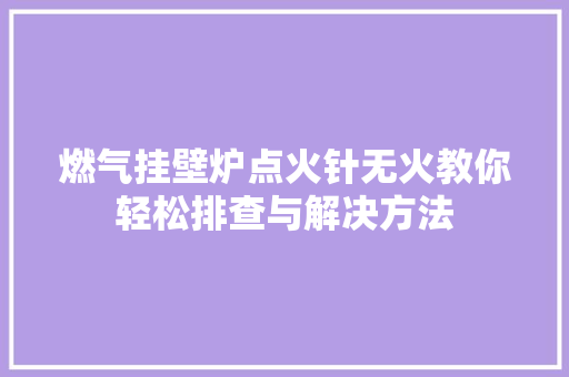 燃气挂壁炉点火针无火教你轻松排查与解决方法