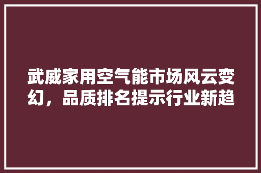 武威家用空气能市场风云变幻，品质排名提示行业新趋势