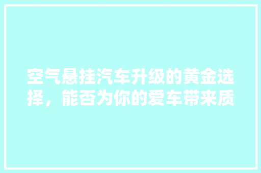 空气悬挂汽车升级的黄金选择，能否为你的爱车带来质的飞跃