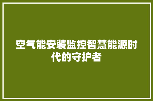 空气能安装监控智慧能源时代的守护者