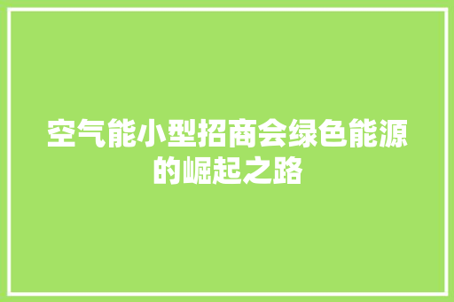 空气能小型招商会绿色能源的崛起之路
