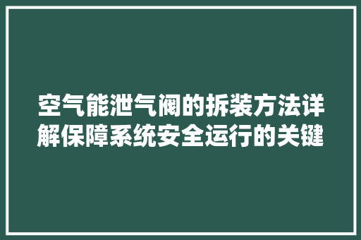 空气能泄气阀的拆装方法详解保障系统安全运行的关键步骤