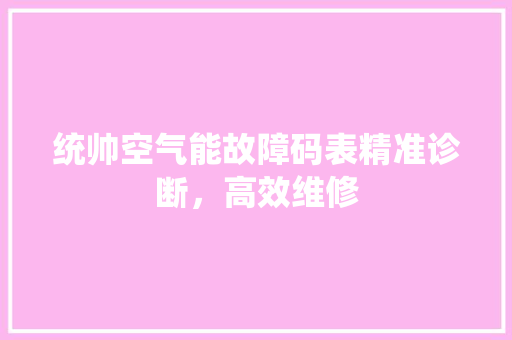 统帅空气能故障码表精准诊断，高效维修