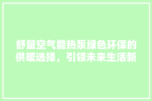 舒量空气能热泵绿色环保的供暖选择，引领未来生活新风尚
