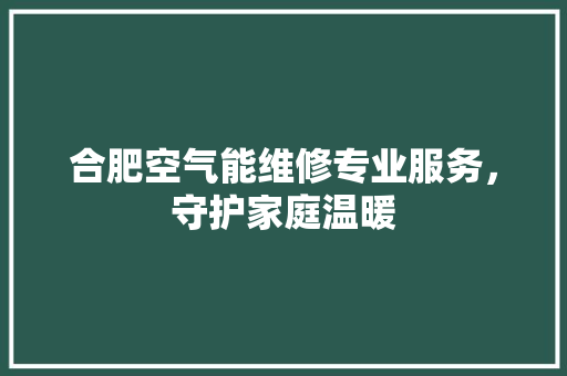 合肥空气能维修专业服务，守护家庭温暖 汽车维修