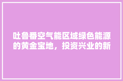 吐鲁番空气能区域绿色能源的黄金宝地，投资兴业的新风口 汽车维修