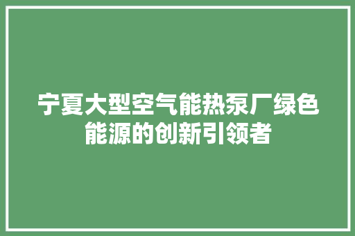 宁夏大型空气能热泵厂绿色能源的创新引领者