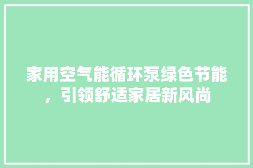 家用空气能循环泵绿色节能，引领舒适家居新风尚
