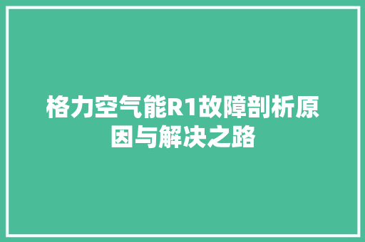 格力空气能R1故障剖析原因与解决之路