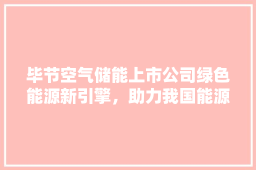 毕节空气储能上市公司绿色能源新引擎，助力我国能源转型