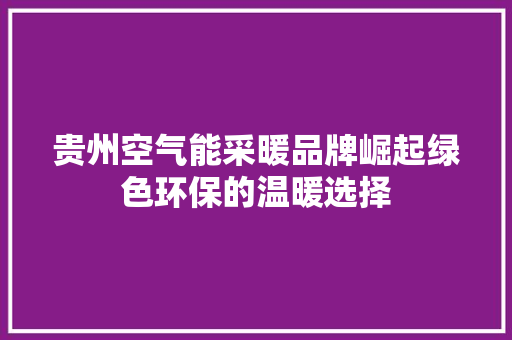 贵州空气能采暖品牌崛起绿色环保的温暖选择