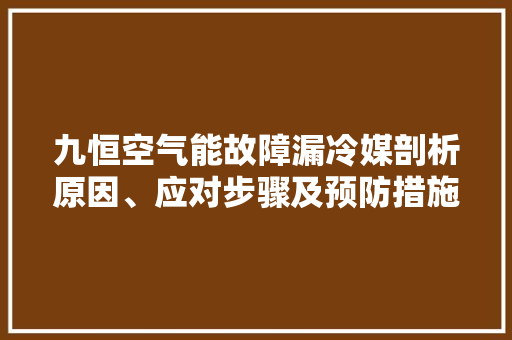 九恒空气能故障漏冷媒剖析原因、应对步骤及预防措施