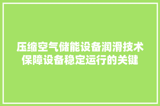 压缩空气储能设备润滑技术保障设备稳定运行的关键