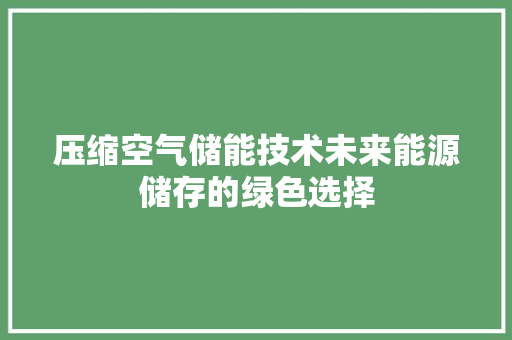 压缩空气储能技术未来能源储存的绿色选择