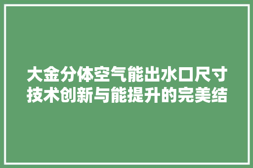 大金分体空气能出水口尺寸技术创新与能提升的完美结合