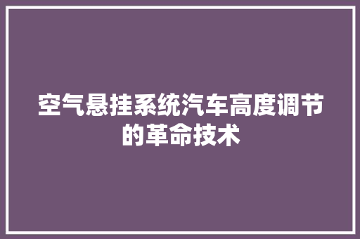 空气悬挂系统汽车高度调节的革命技术