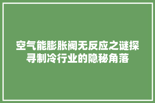 空气能膨胀阀无反应之谜探寻制冷行业的隐秘角落