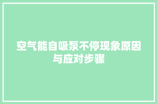 空气能自吸泵不停现象原因与应对步骤