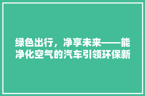 绿色出行，净享未来——能净化空气的汽车引领环保新风尚 墙体维修