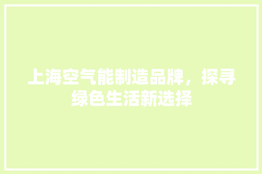 上海空气能制造品牌，探寻绿色生活新选择