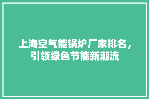 上海空气能锅炉厂家排名，引领绿色节能新潮流