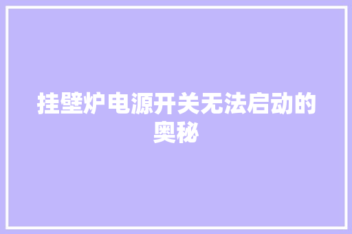 挂壁炉电源开关无法启动的奥秘
