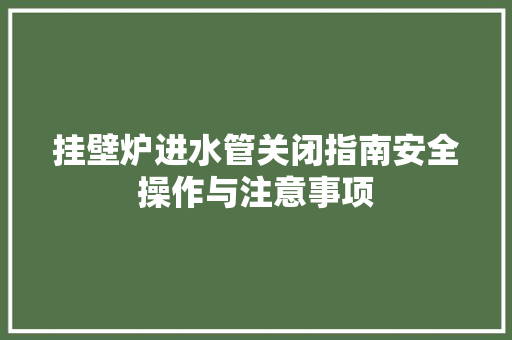 挂壁炉进水管关闭指南安全操作与注意事项