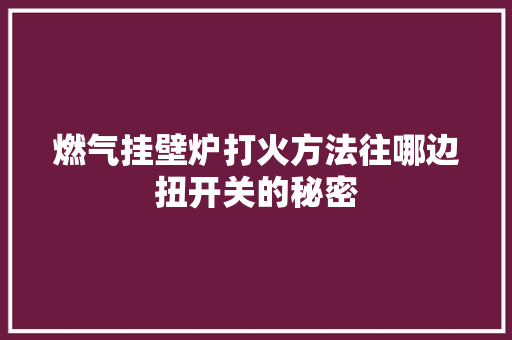 燃气挂壁炉打火方法往哪边扭开关的秘密