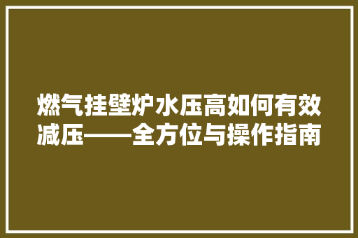 燃气挂壁炉水压高如何有效减压——全方位与操作指南