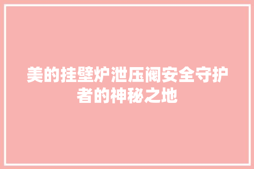 美的挂壁炉泄压阀安全守护者的神秘之地