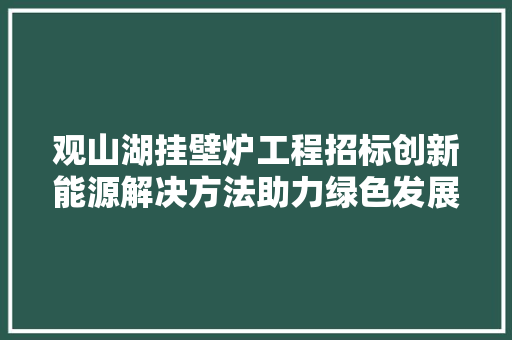 观山湖挂壁炉工程招标创新能源解决方法助力绿色发展