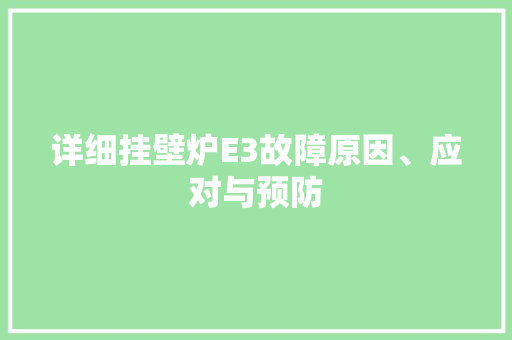 详细挂壁炉E3故障原因、应对与预防
