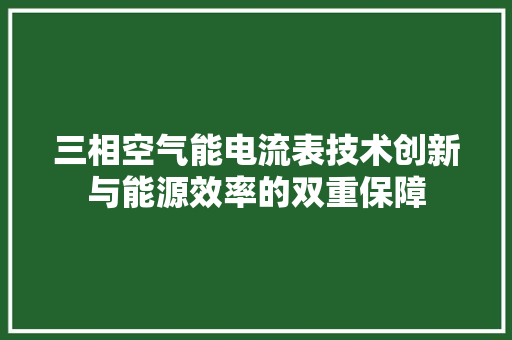 三相空气能电流表技术创新与能源效率的双重保障